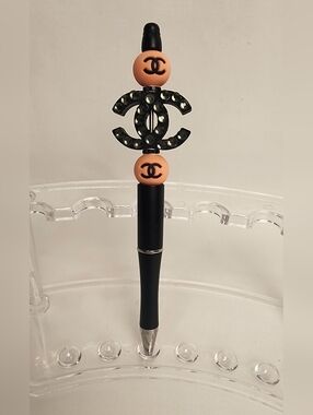 CC Fashion Chanel Logo Beaded Black Decorative Pen